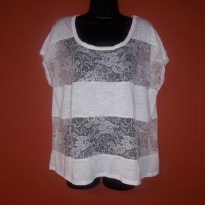 Torrid white cotton and sheer lace top